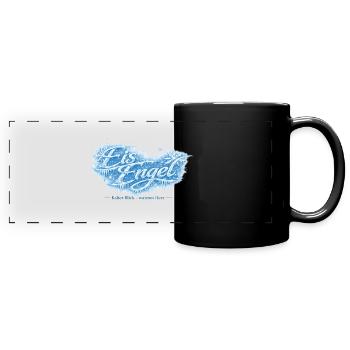 Eisengel: Kalter Blick, Warmes Herz - Panorama-Tasse farbig - Schwarz - Vorne