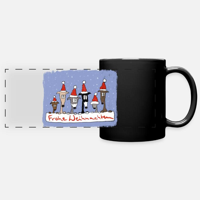Christmas with greyhounds - Full Colour Panoramic Mug - black