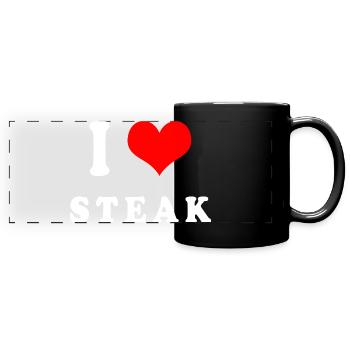 Ich liebe Steak - Panorama-Tasse farbig - Schwarz - Vorne