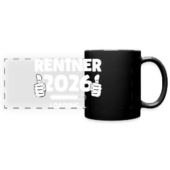 Rentner 2026 mit Daumen hoch Design - Panorama-Tasse farbig - Schwarz - Vorne