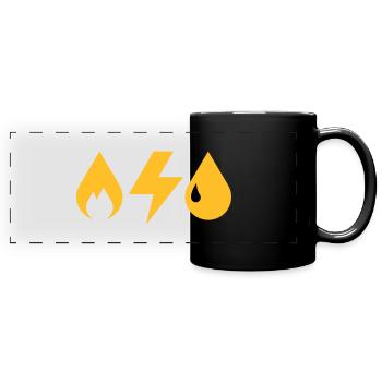 Gas Strom Wasser - Panorama-Tasse farbig - Schwarz - Vorne