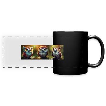 Niedliche kleine Eulen - Panorama-Tasse farbig - Schwarz - Vorne