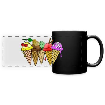 Ice cream Vanilla ice cream Chocolate ice cream Strawberry ice cream Raspberry - Full Colour Panoramic Mug - black - Front