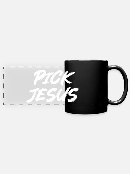 Pick Jesus - Panorama-Tasse farbig - Schwarz