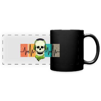 Quand le beat kicks - Heartbeat - Crâne - Casque - Mug panoramique uni - noir - Devant