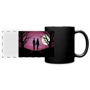 Liebespaar spaziert in einer Vollmondnacht Sticker - Panorama-Tasse farbig - Schwarz - Vorne