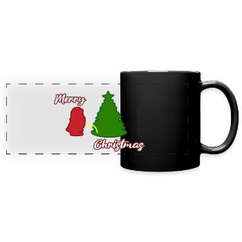 Santa peeing - Christmas Tree - Weihnachtsmann - Panorama-Tasse farbig - Schwarz - Vorne