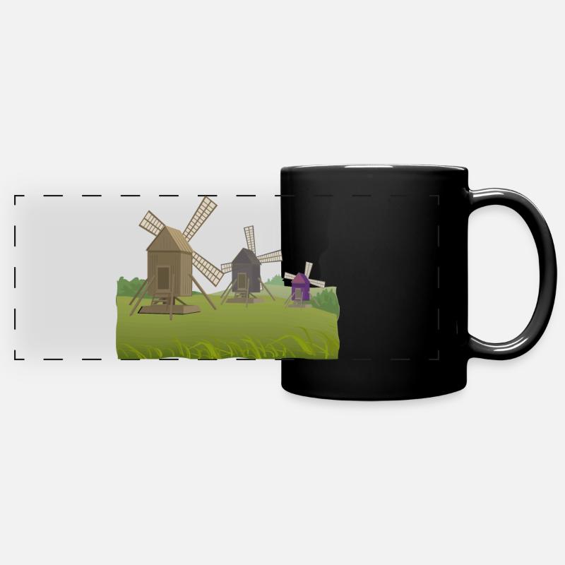 Windmühlen - Panorama-Tasse farbig - Schwarz