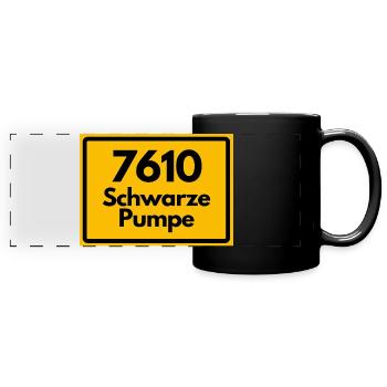 ALTE POSTLEITZAHL PLZ, 7610 SCHWARZE PUMPE - Panorama-Tasse farbig - Schwarz - Vorne