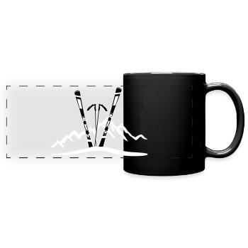Ski und Berge, Skifahren - Panorama-Tasse farbig - Schwarz - Vorne