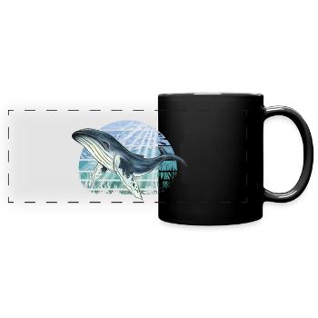 Retro underwater world with humpback whale - Full Colour Panoramic Mug - black - Front