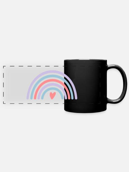 Regenbogen mit Herz - Panorama-Tasse farbig - Schwarz