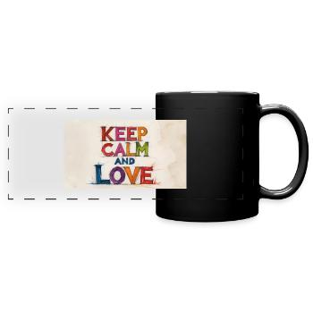 Retro Colorful Keep Calm and Love - Full Colour Panoramic Mug - black - Front