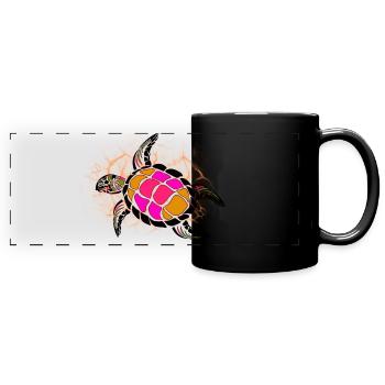 Tortue rose et orange - Mug panoramique uni - noir - Devant