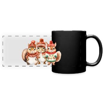 Winterliches Eichhörchen-Trio - Panorama-Tasse farbig - Schwarz - Vorne