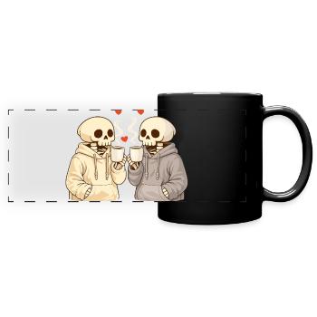 Cozy Skeleton Couple with Cups – Warm Moments - Full Colour Panoramic Mug - black - Front