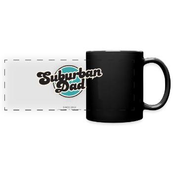 Papa de banlieue, logo rétro noir bleu - Mug panoramique uni - noir - Devant