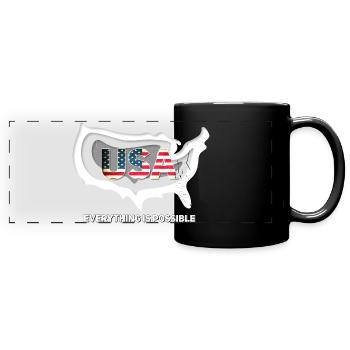 Carte des États-Unis avec le drapeau américain et l’inscription - Mug panoramique uni - noir - Devant