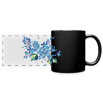 Lilac branch – elegant blue tones in a modern design - Full Colour Panoramic Mug - black - Front