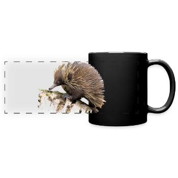 Hedgehog in watercolor on rock - Full Colour Panoramic Mug - black - Front