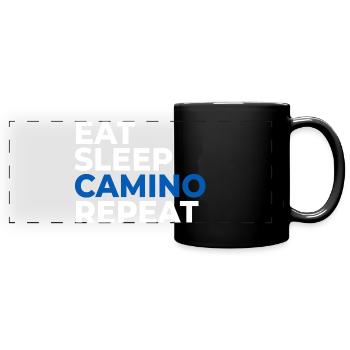 Eat sleep Camino Repeat | Way of St. James, Pilgrimage - Full Colour Panoramic Mug - black - Front
