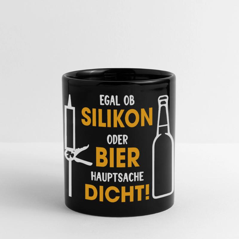 Silikon oder Bier – Hauptsache dicht Panorama-Tasse farbig