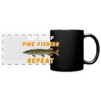 Eat, Sleep Hechtfischen Wiederholen Angler Geschenk - Panorama-Tasse farbig - Schwarz - Vorne