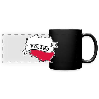 Poland flag with country outline - Full Colour Panoramic Mug - black - Front