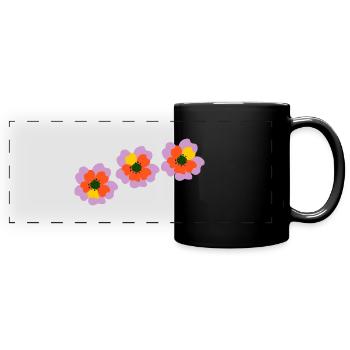 Fleurs en rose, rouge et jaune - Mug panoramique uni - noir - Devant