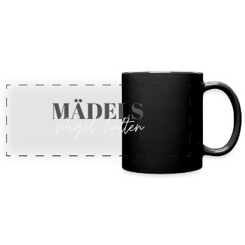 Jungegesellinnenabschied JGA Mädels Pegel halten - Panorama-Tasse farbig - Schwarz - Vorne