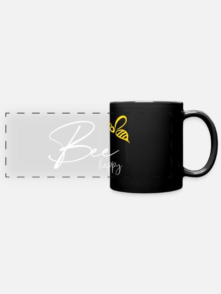 Bee happy - Panorama-Tasse farbig - Schwarz