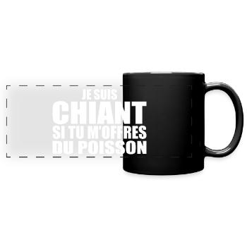Mann, der anbetet: Fische. Lustiger Design-Humor - Panorama-Tasse farbig - Schwarz - Vorne