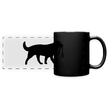 Hund mit Leine - Panorama-Tasse farbig - Schwarz - Vorne