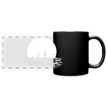 Papa Vater und Sohn Angeln gemeinsam Mondschein 1 - Panorama-Tasse farbig - Schwarz - Vorne