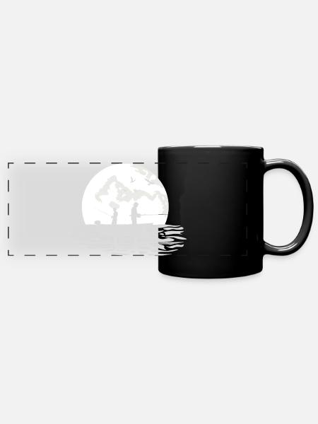 Dad father and son fishing together moonlight 4 - Full Colour Panoramic Mug - black