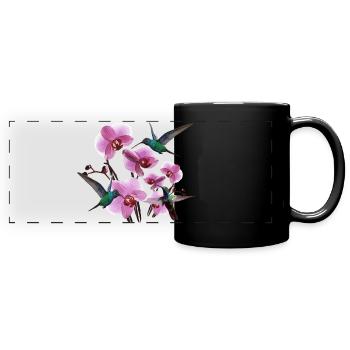 Colibris avec orchidées rose vert - Mug panoramique uni - noir - Devant