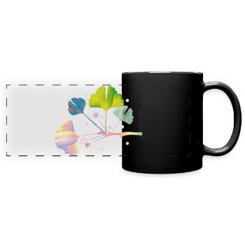 bunter Ginkgo Ast mit Blätter in Regenbogen Farben - Panorama-Tasse farbig - Schwarz - Vorne