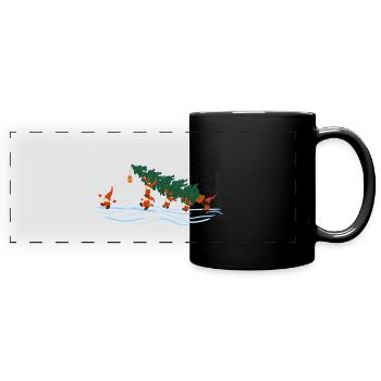 Zwerge mit Fichte - Panorama-Tasse farbig - Schwarz - Vorne