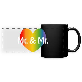 Regenbogen Mr and Mr 2 rainbow Herz schwule Hochze - Panorama-Tasse farbig - Schwarz - Vorne