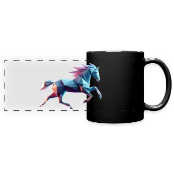 Galoppierendes Pferd Origami geometrisches 3D-Neon - Panorama-Tasse farbig - Schwarz - Vorne