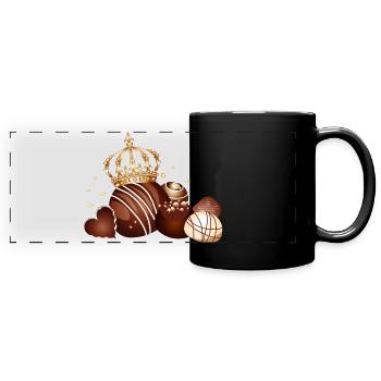 Pralinés au chocolat fin ornés de couronnes dorées - Mug panoramique uni - noir - Devant
