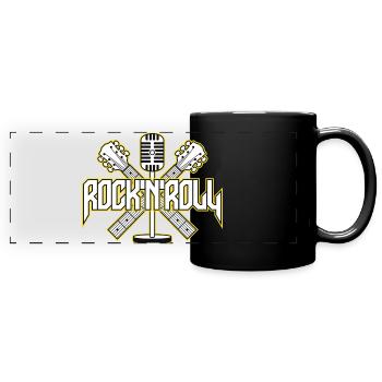 RocknRoll Crest mit Gitarren und Mikrofon - Panorama-Tasse farbig - Schwarz - Vorne