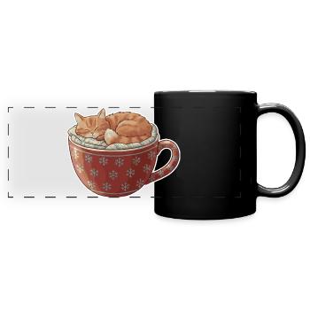 Sleeping cat in Christmas mug - Full Colour Panoramic Mug - black - Front