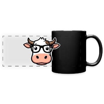 Cow with glasses - Full Colour Panoramic Mug - black - Front