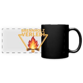Brennholz Verleih Logo Lagerfeuer - Panorama-Tasse farbig - Schwarz - Vorne