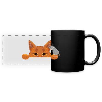Maus erzählt einer Ingwerkatze Geheimnisse - Panorama-Tasse farbig - Schwarz - Vorne