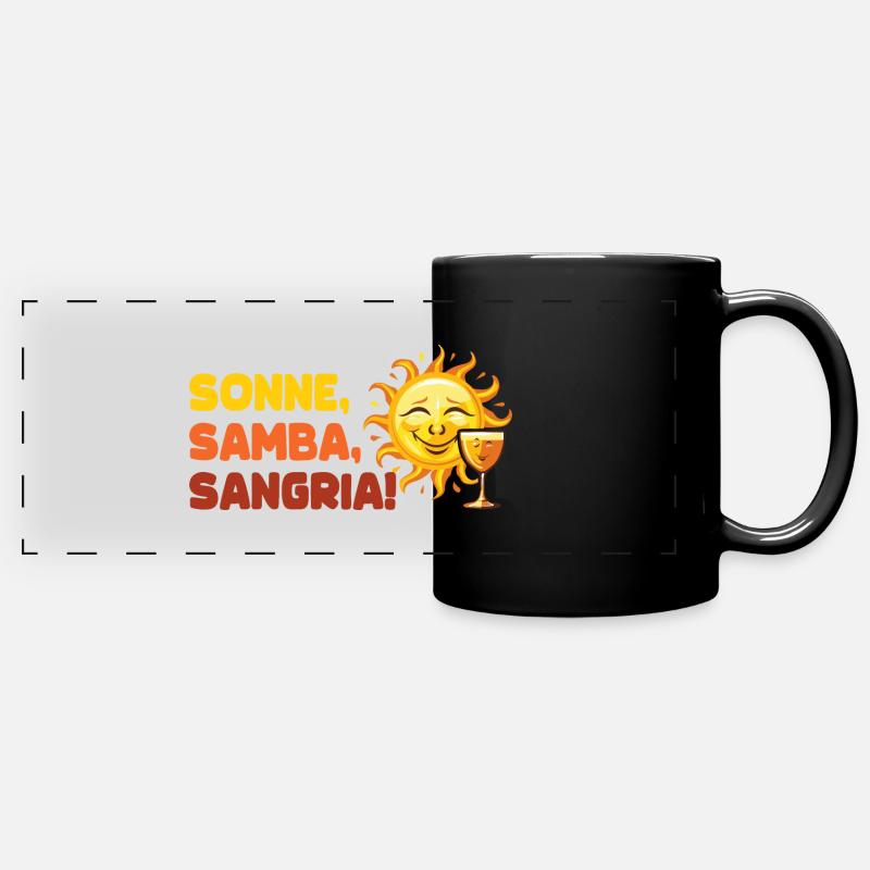 "Sonne, Samba, Sangria!" / Malle Design - Panorama-Tasse farbig - Schwarz