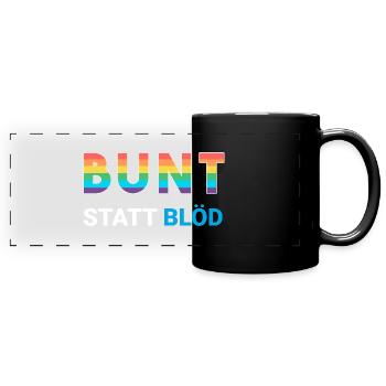 Bunt statt blöd - LGBTQ Regenbogen gegen rechts - Panorama-Tasse farbig - Schwarz - Vorne