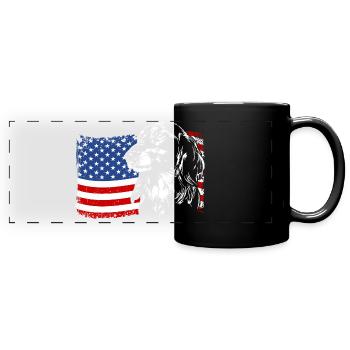 Langhaardackel Amerika Fahne Hunde Wilsigns - Panorama-Tasse farbig - Schwarz - Vorne