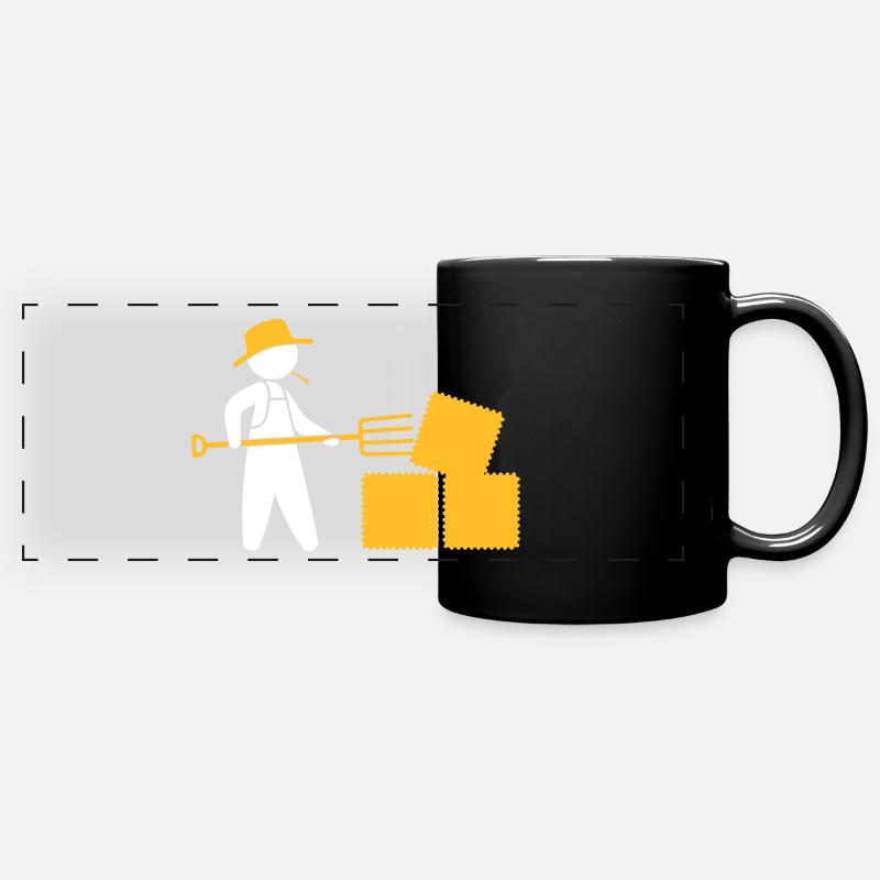Agriculteur avec fourche et foin - Mug panoramique uni - noir